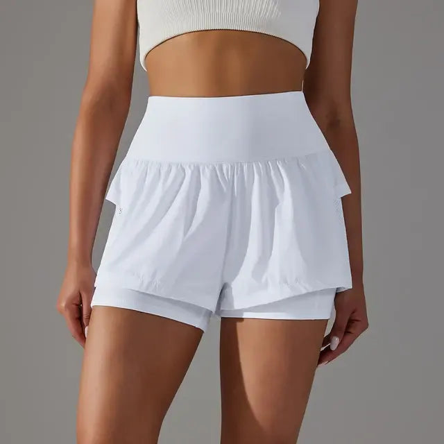 Anneloes | Hoge Taille Workout Shorts met Ritszakken - Luxe Nova Wit / XS Luxe Nova broek